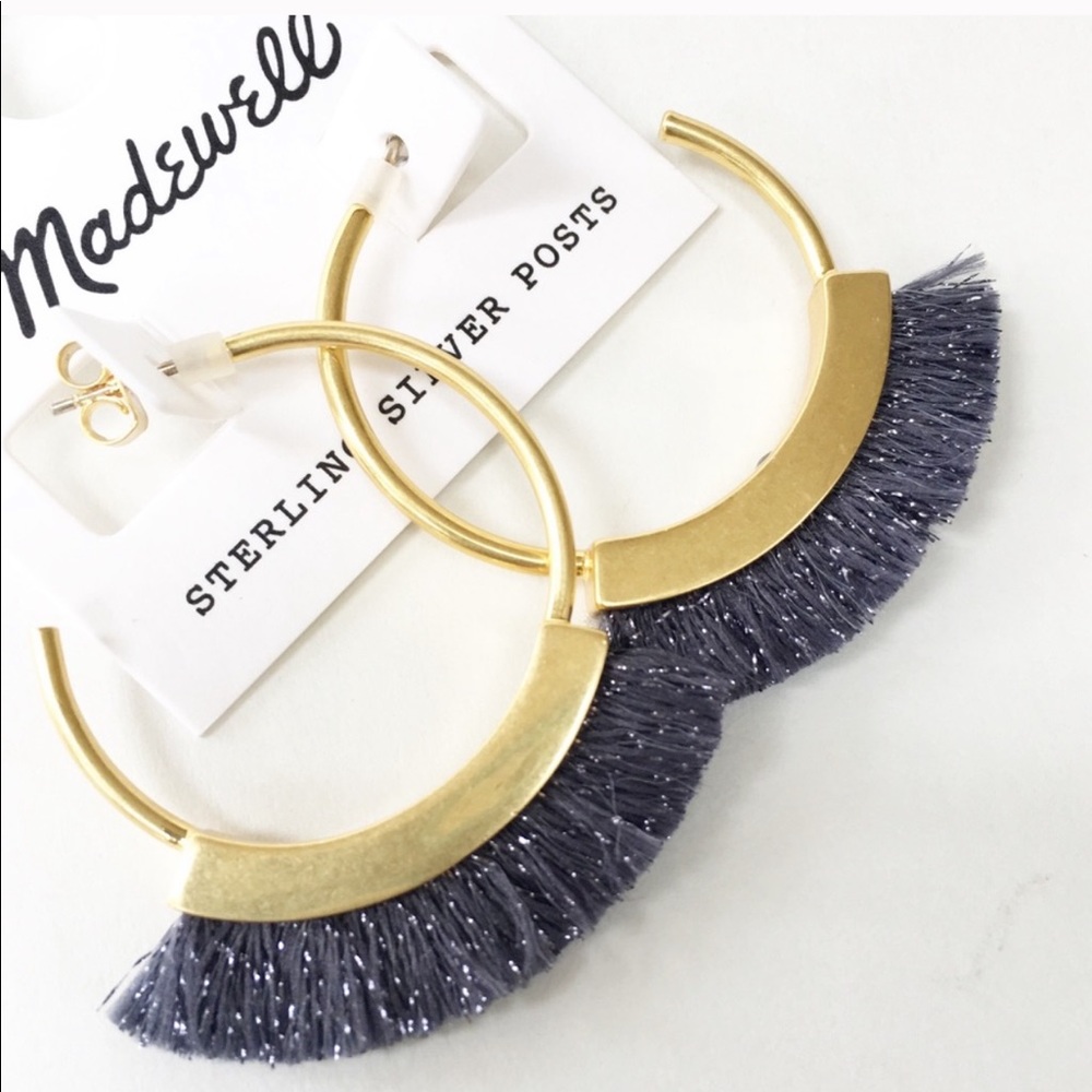 MADEWELL Fringe Hoop Earrings in Hematite Lurex
